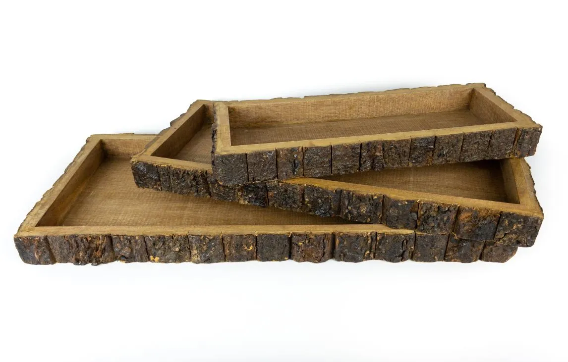 WOOD BARK TRAYS S/3 - RECTANGULAR