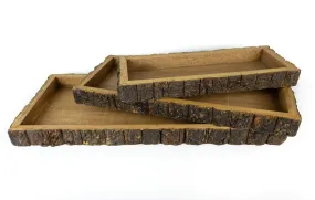 WOOD BARK TRAYS S/3 - RECTANGULAR