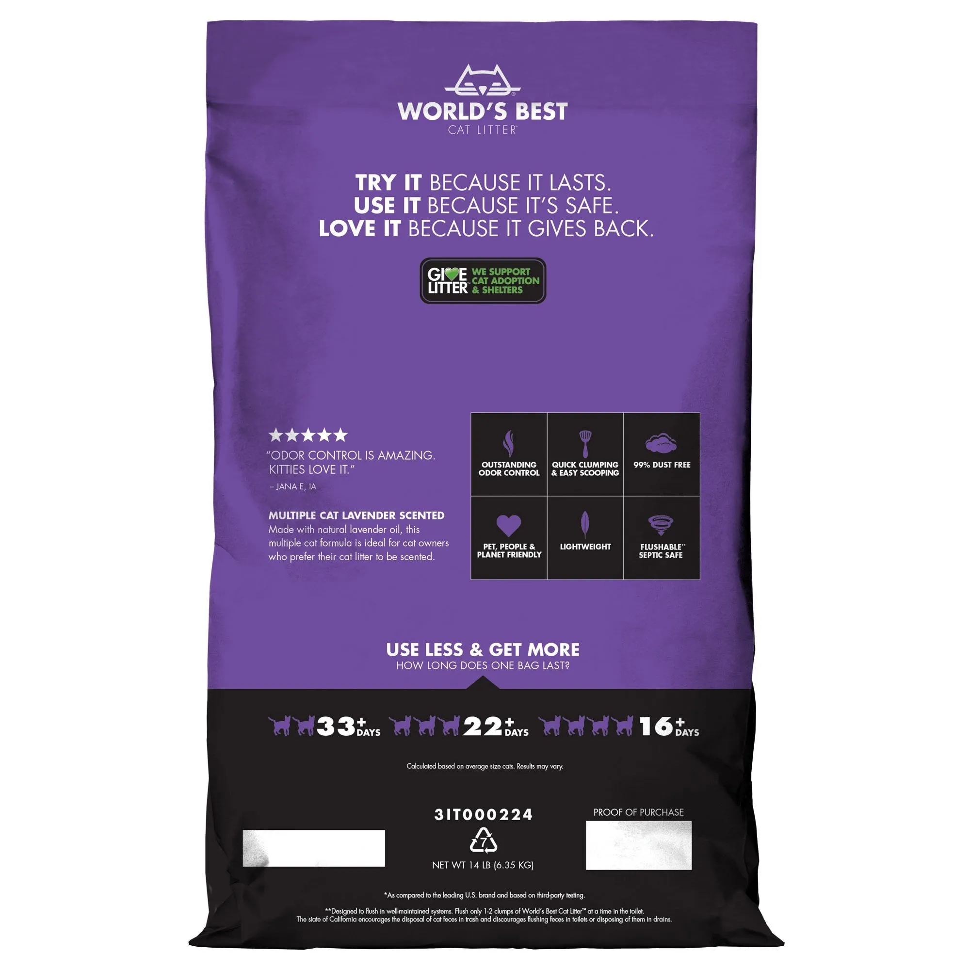 Worlds Best Lavender Scented Clumping Cat Litter 6.35kg