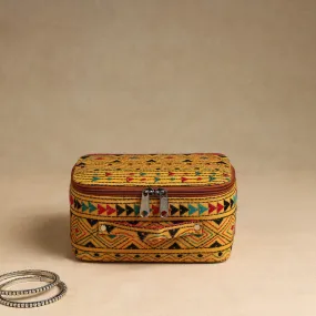 Yellow - Bengal Kantha Work Handcrafted Jewelry Box with Mirror 09