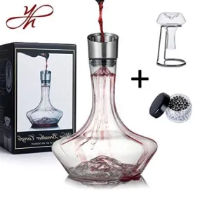 YouYah Iceberg Wine Decanter Set with Aerator Filter,Drying Stand and Cleaning Beads,Red Wine Carafe,Wine Aerator,Wine Gift,100% Hand Blown Lead-free Crystal Glass(NewPacking)