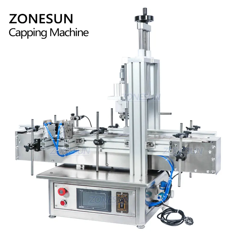 ZONESUN Tabletop Automatic Glass Bottle Cap Cork Press Machine Jar Whisky Plastic Bottle Capping Machine